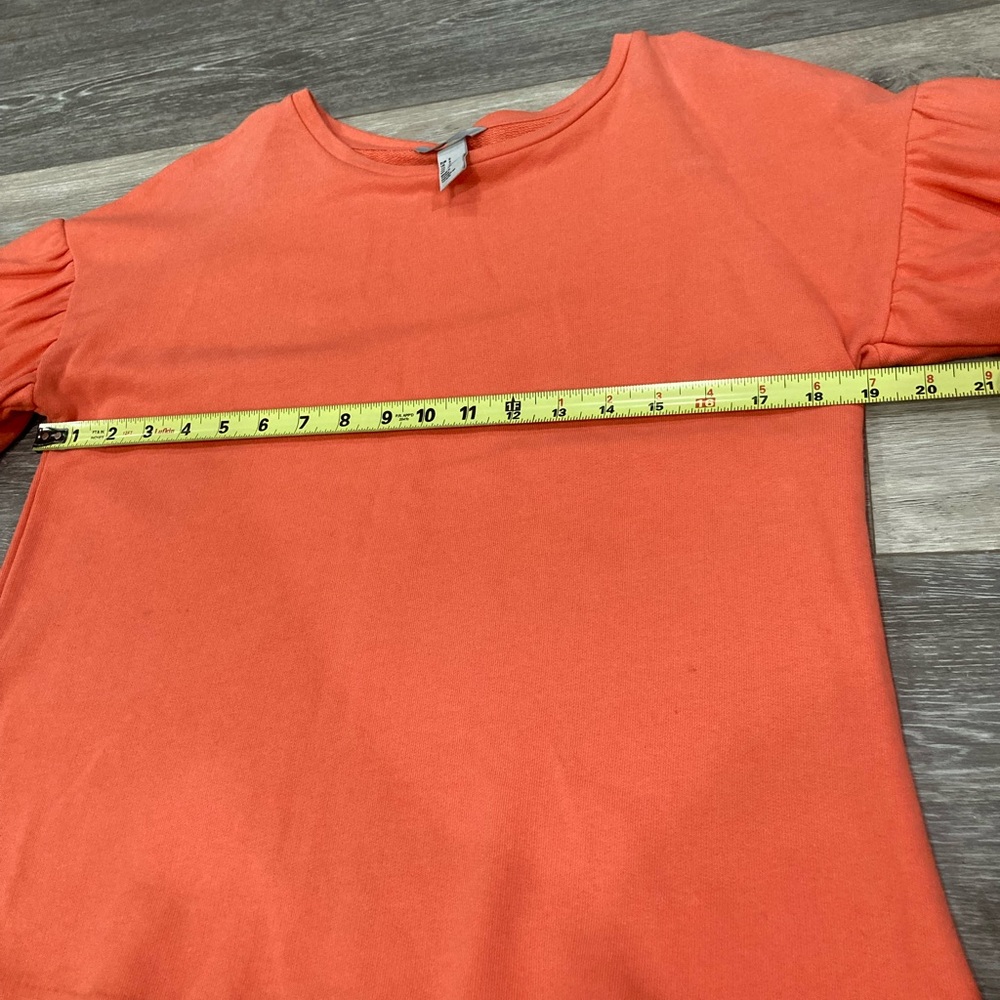 H&M Peach Orange Short Sleeve Top Small Puff Sleeves Cotton - Picture 6 of 11